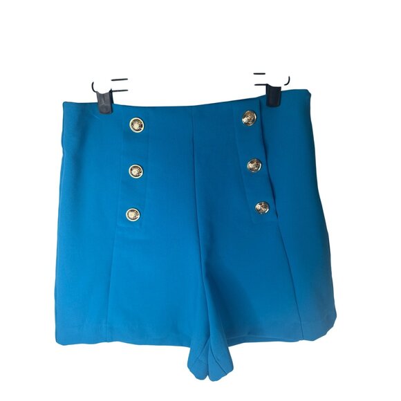 2/ $30 ZARA Turquoise High-Waisted Shorts L Polyester Blend - Picture 9 of 12